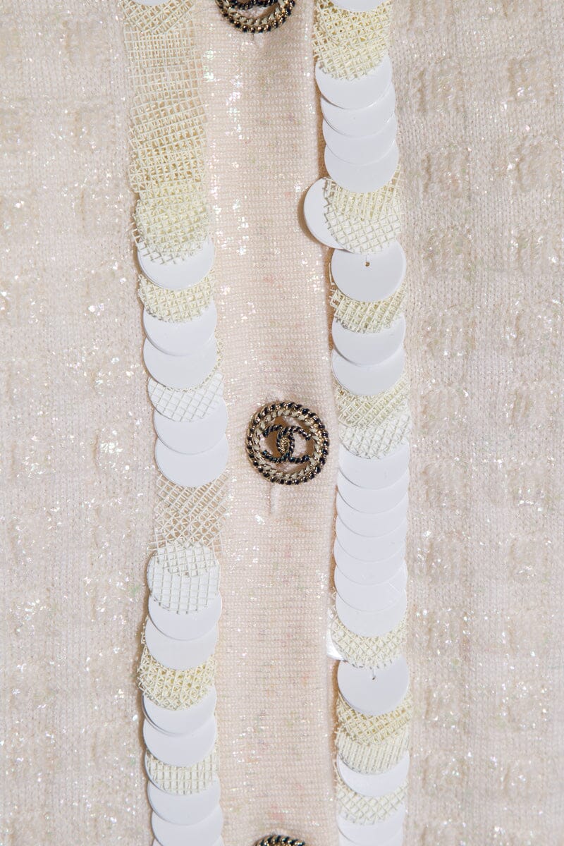 Chanel Cream Sequin Trim Cardigan SZ 42