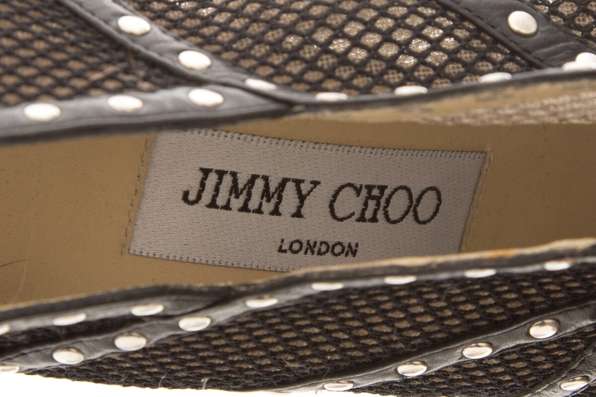 Jimmy Choo KARINA Mesh Studded Black Heels SZ 39.5
