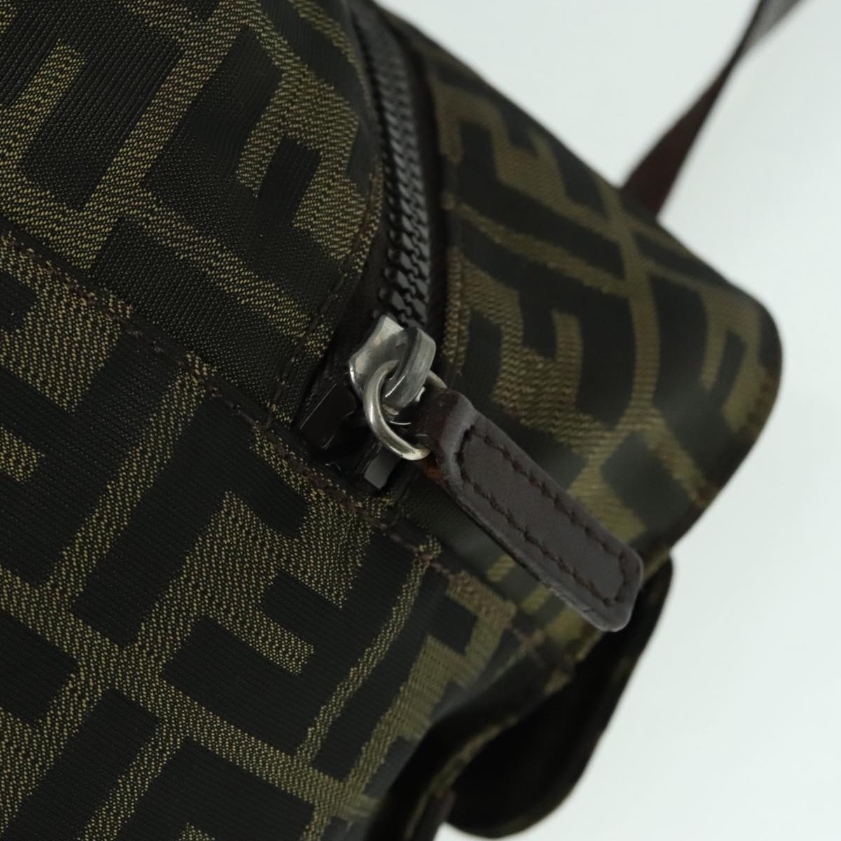 FENDI Zucca Canvas Hand Bag Brown Black Silver 93228