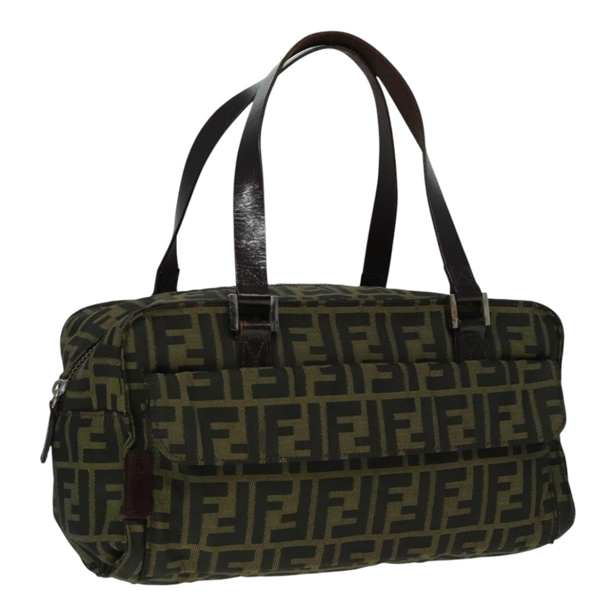 FENDI Zucca Canvas Hand Bag Brown Black Silver 93228