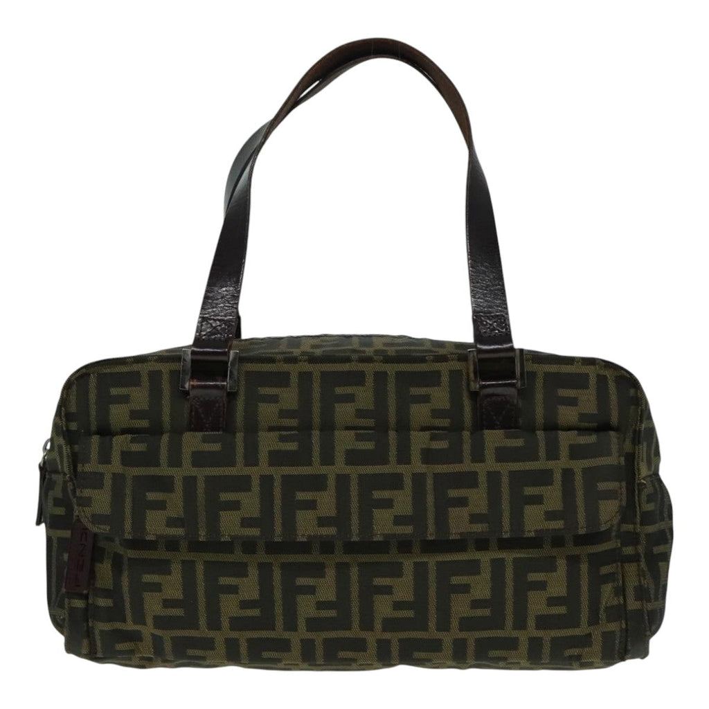 FENDI Zucca Canvas Hand Bag Brown Black Silver 93228