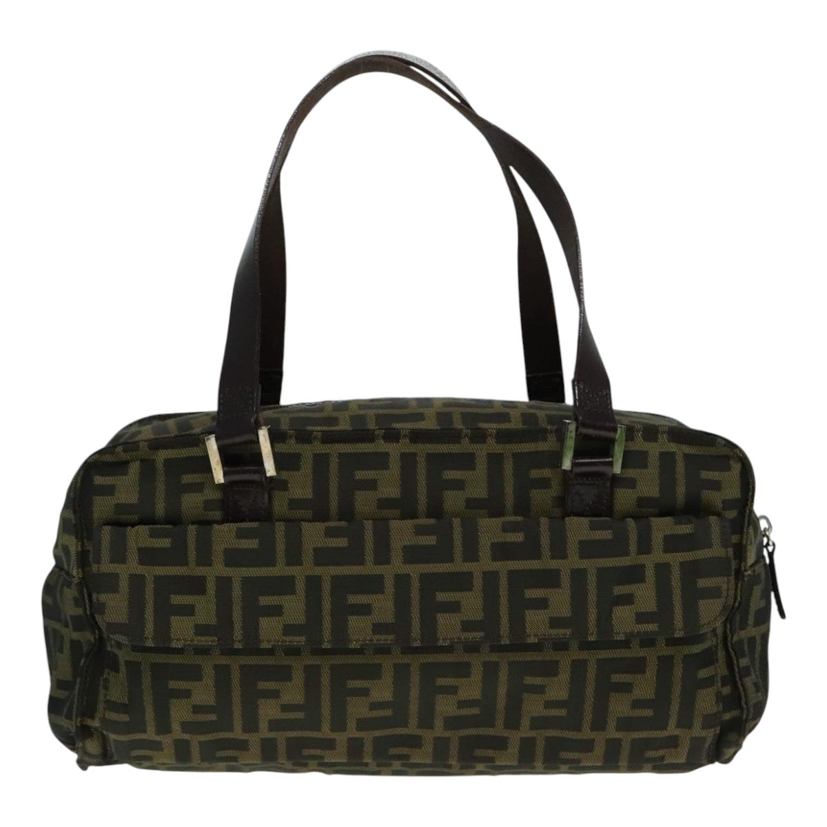 FENDI Zucca Canvas Hand Bag Brown Black Silver 93228