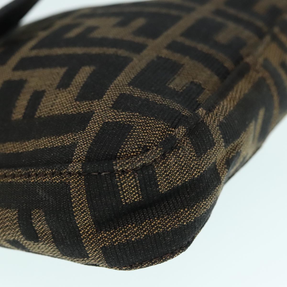 FENDI Zucca Canvas Mamma Baguette Shoulder Bag Black Silver Brown 93258