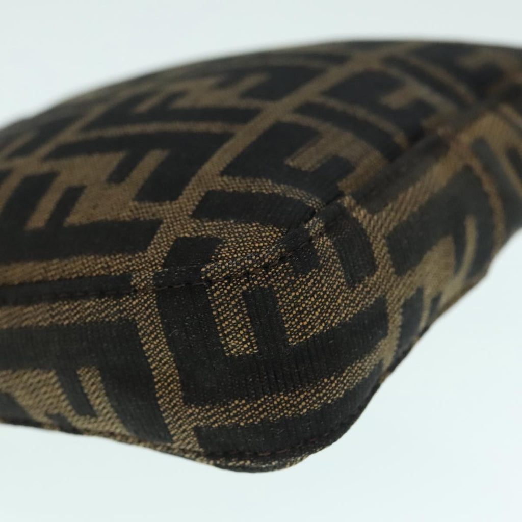 FENDI Zucca Canvas Mamma Baguette Shoulder Bag Black Silver Brown 93258