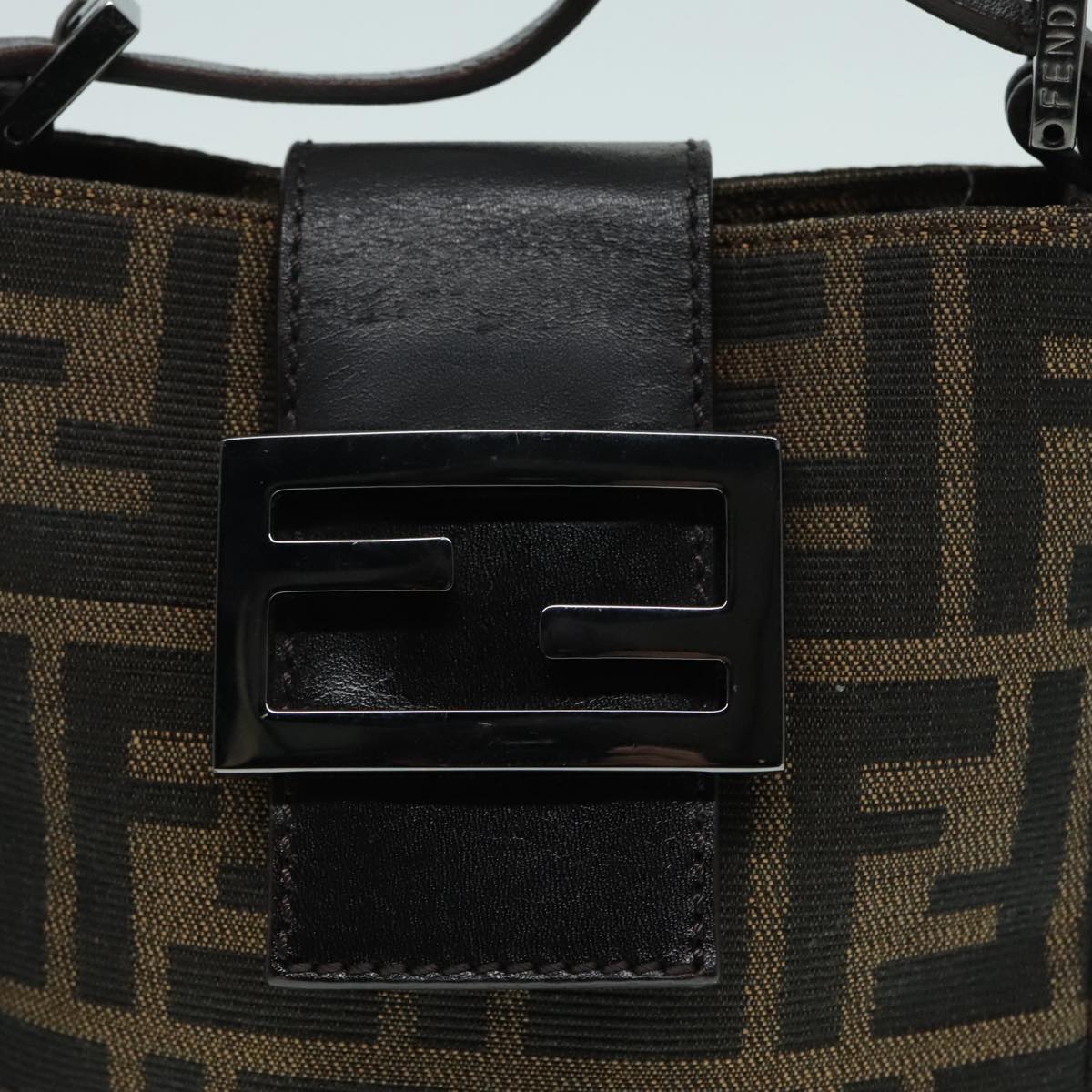 FENDI Zucca Canvas Mamma Baguette Shoulder Bag Black Silver Brown 93258
