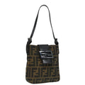 FENDI Zucca Canvas Mamma Baguette Shoulder Bag Black Silver Brown 93258
