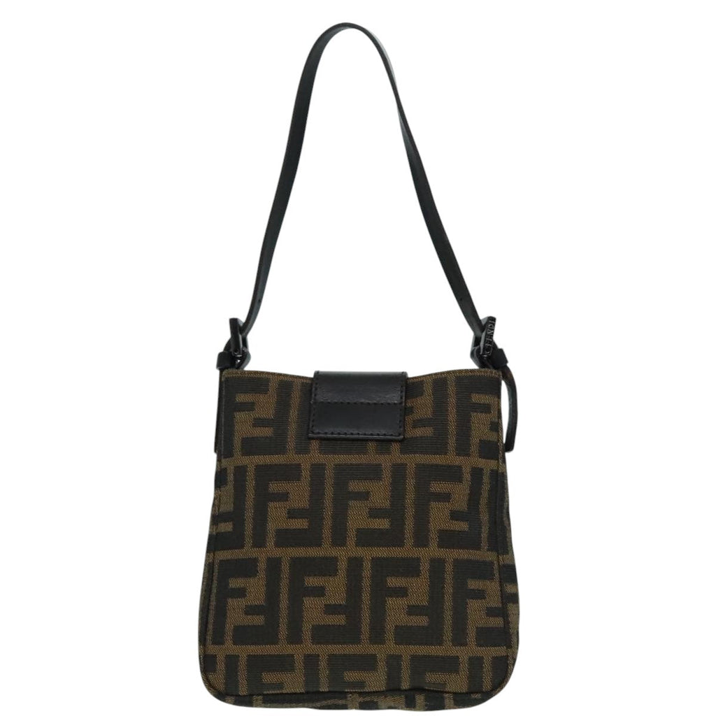 FENDI Zucca Canvas Mamma Baguette Shoulder Bag Black Silver Brown 93258