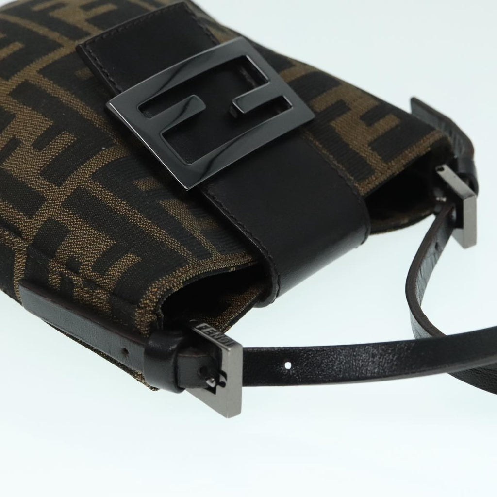 FENDI Zucca Canvas Mamma Baguette Shoulder Bag Black Silver Brown 93258