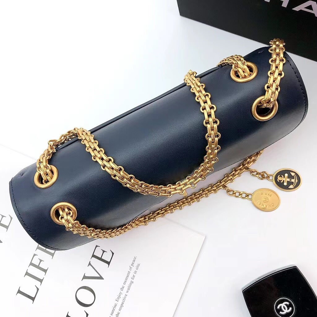 CHLMaroon Medallion Nude Reissue 2.55 Classic 225 Flap Navy Blue Bag For Women 24cm/9.4in