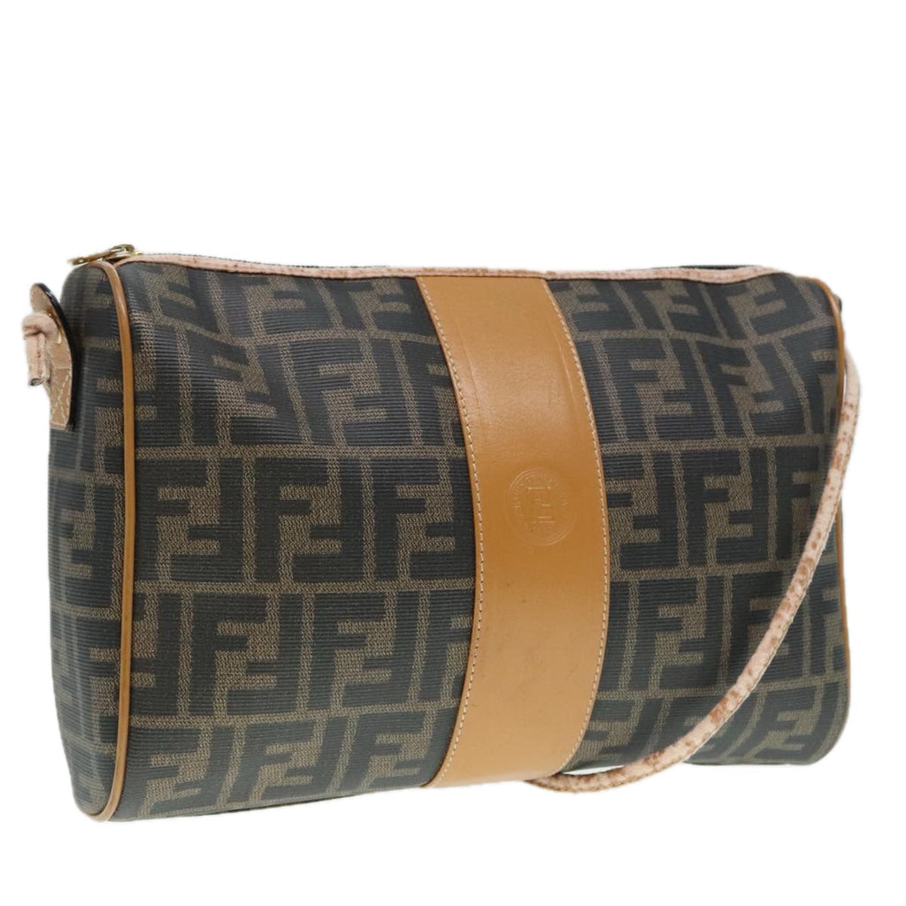 FENDI Shoulder Bag Zucca Canvas Brown Black 93355