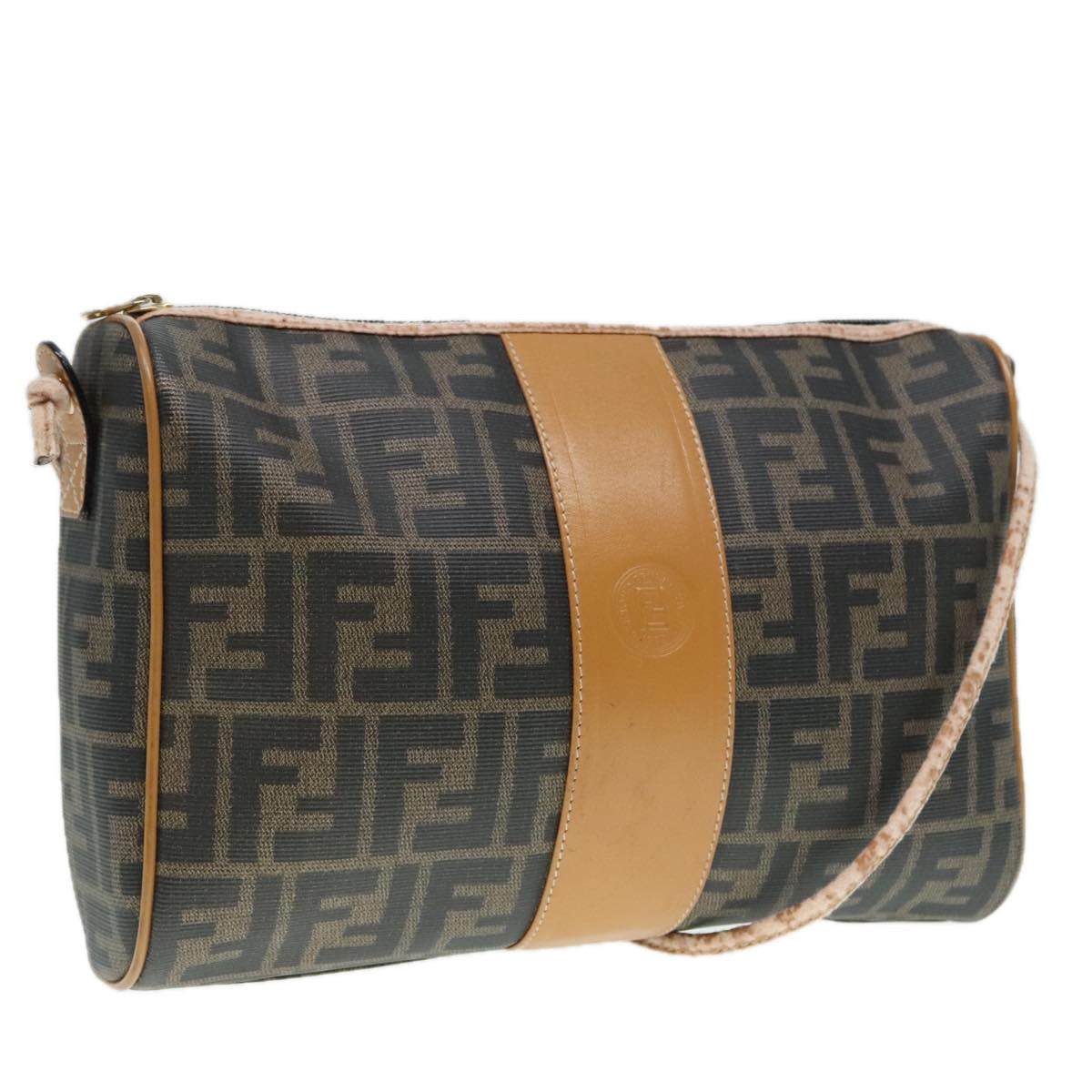 FENDI Shoulder Bag Zucca Canvas Brown Black 93355