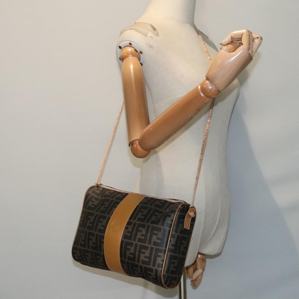 FENDI Shoulder Bag Zucca Canvas Brown Black 93355
