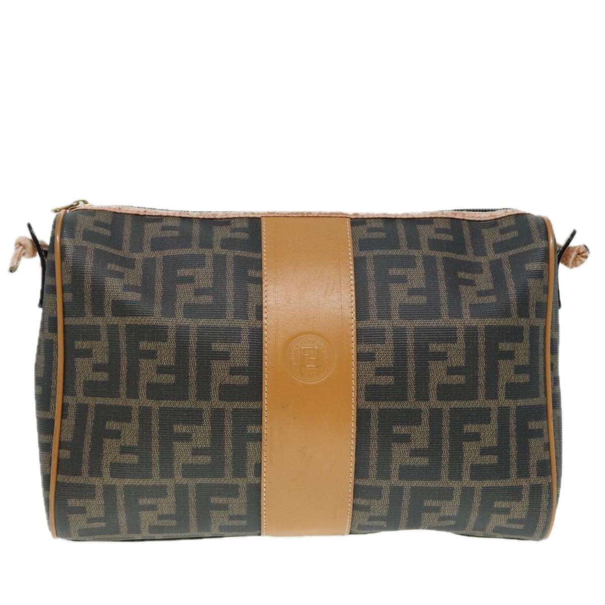 FENDI Shoulder Bag Zucca Canvas Brown Black 93355