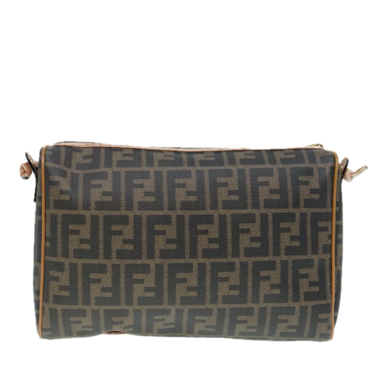 FENDI Shoulder Bag Zucca Canvas Brown Black 93355