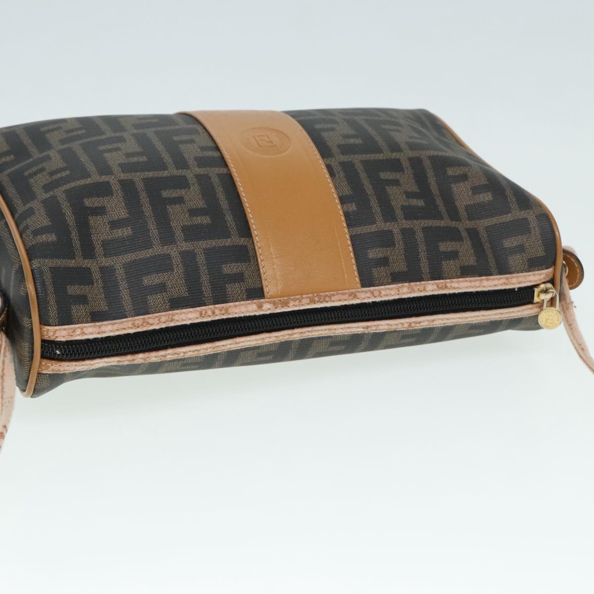 FENDI Shoulder Bag Zucca Canvas Brown Black 93355