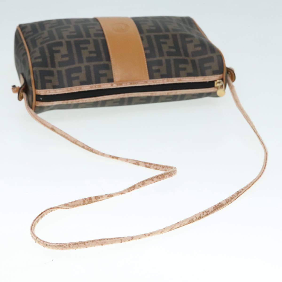 FENDI Shoulder Bag Zucca Canvas Brown Black 93355