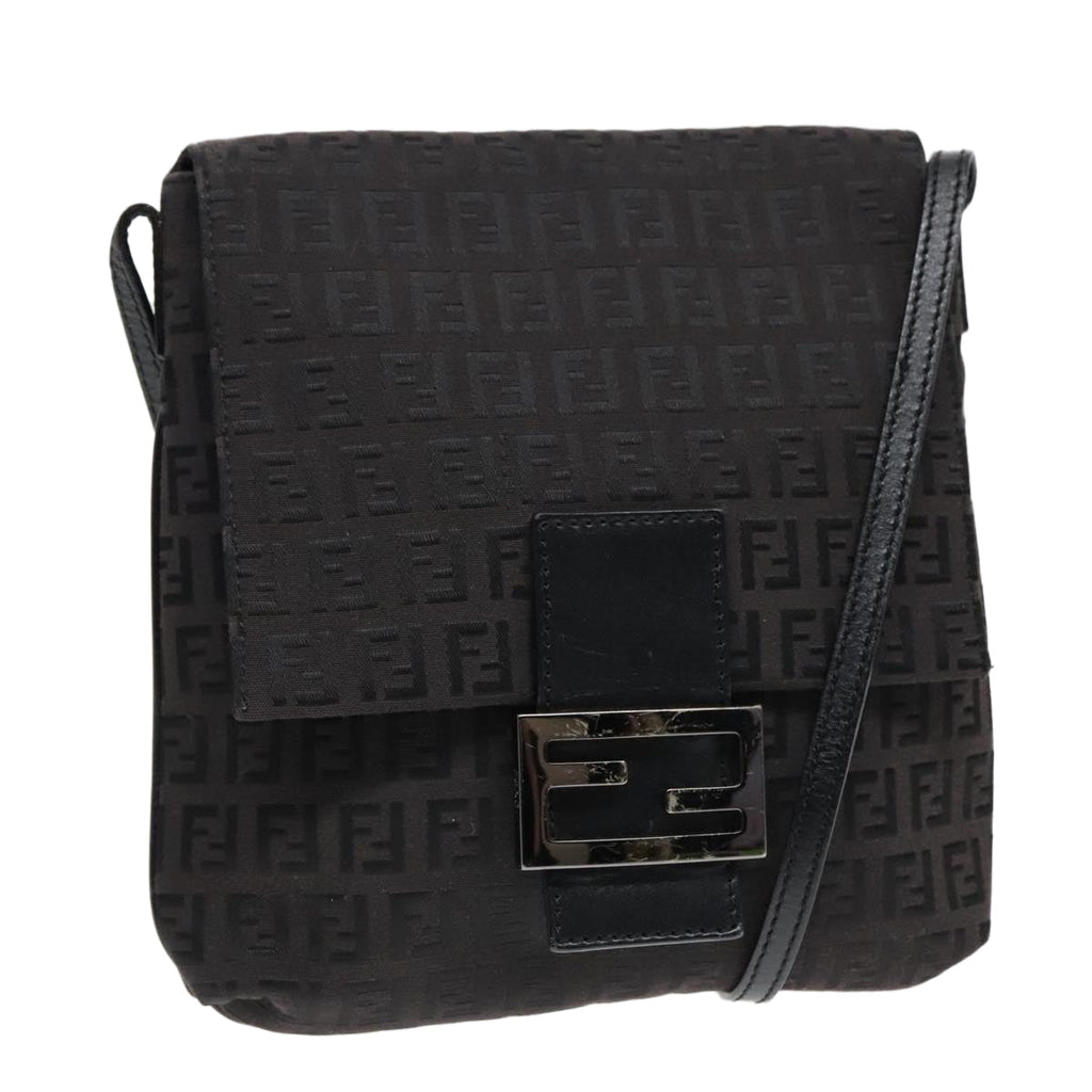 FENDI Zucchino Canvas Shoulder Bag Black 93358