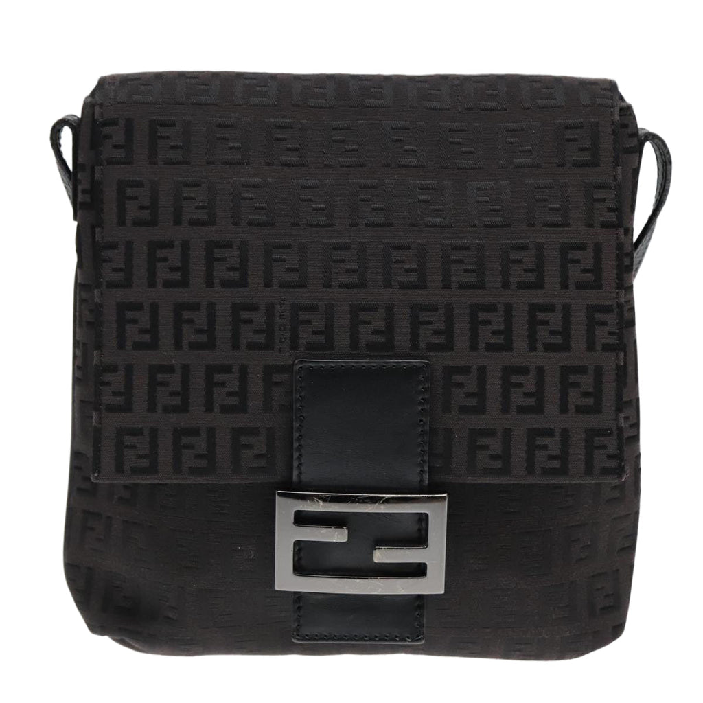 FENDI Zucchino Canvas Shoulder Bag Black 93358