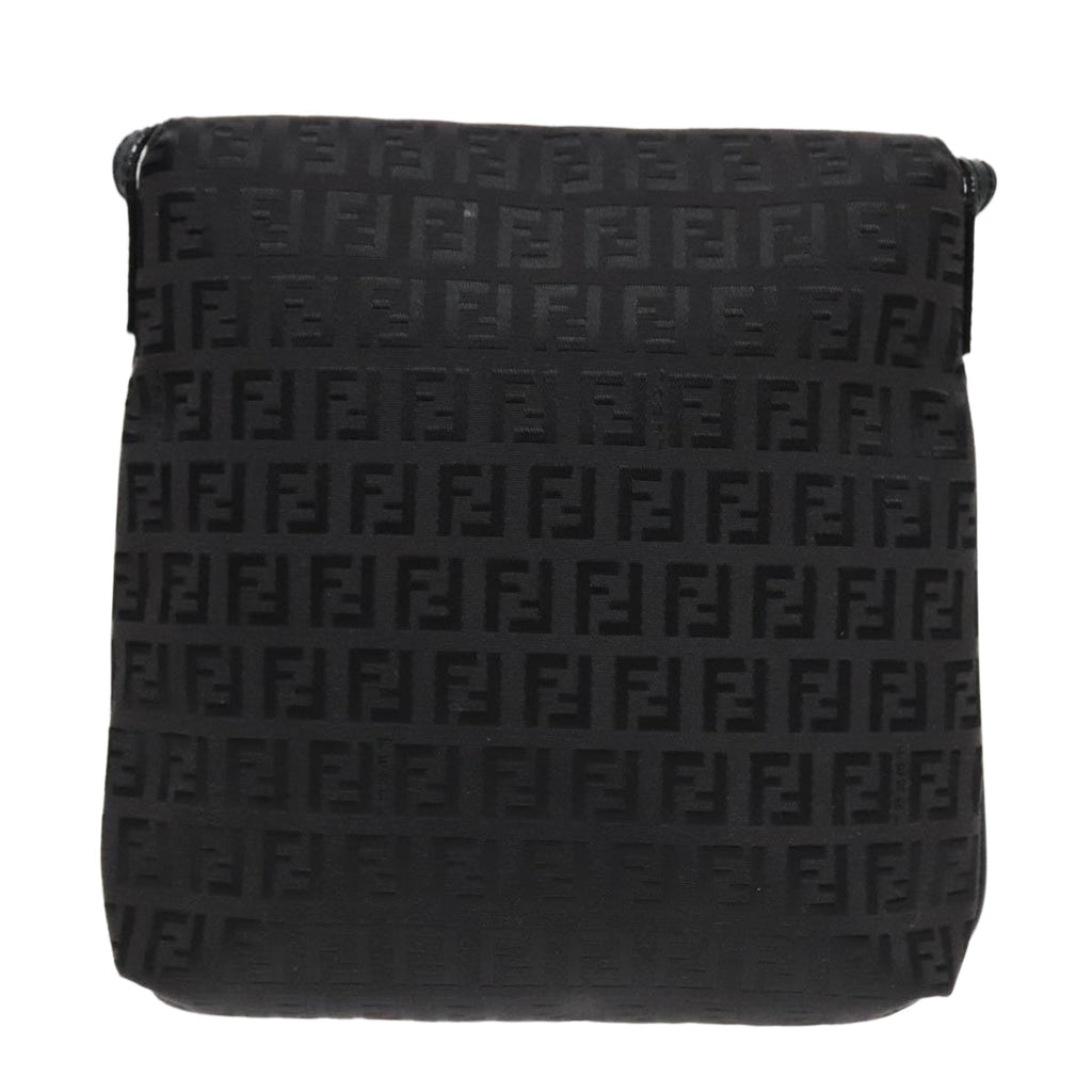 FENDI Zucchino Canvas Shoulder Bag Black 93358