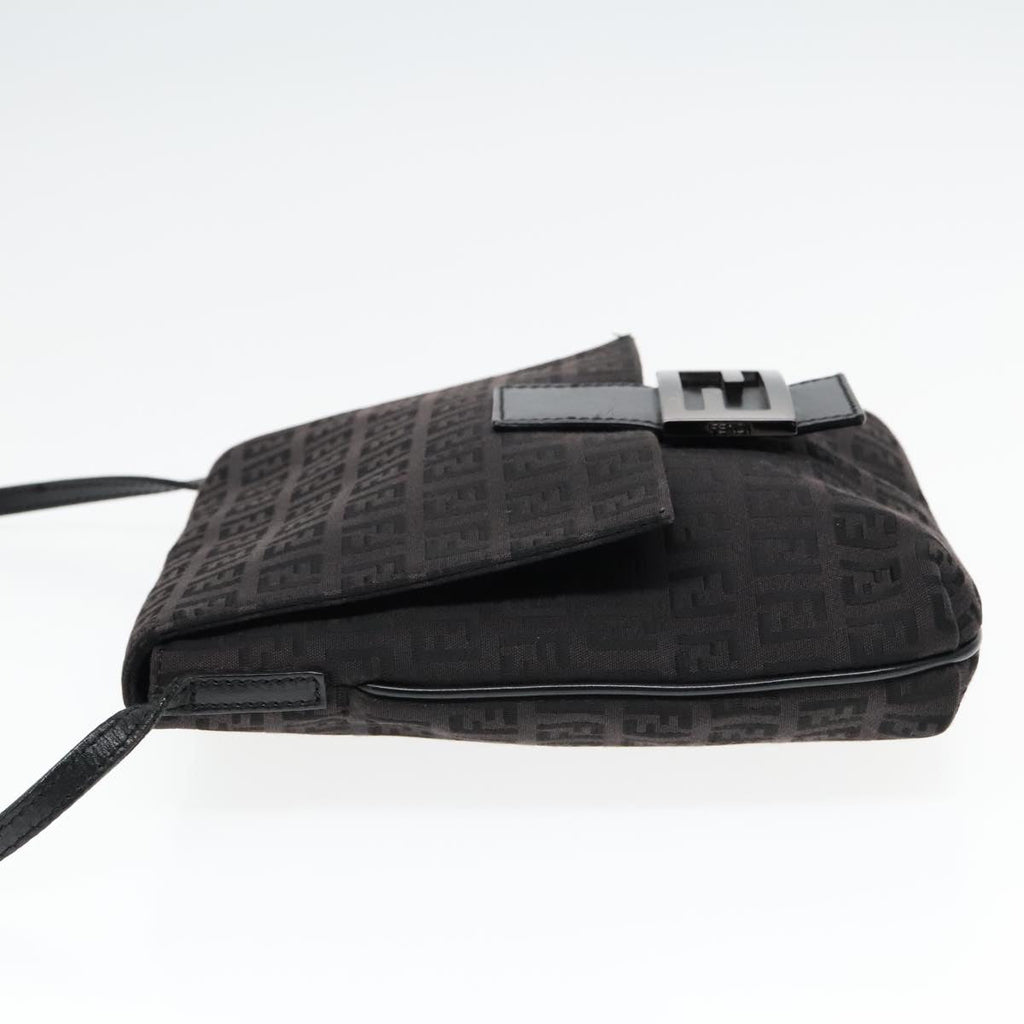 FENDI Zucchino Canvas Shoulder Bag Black 93358