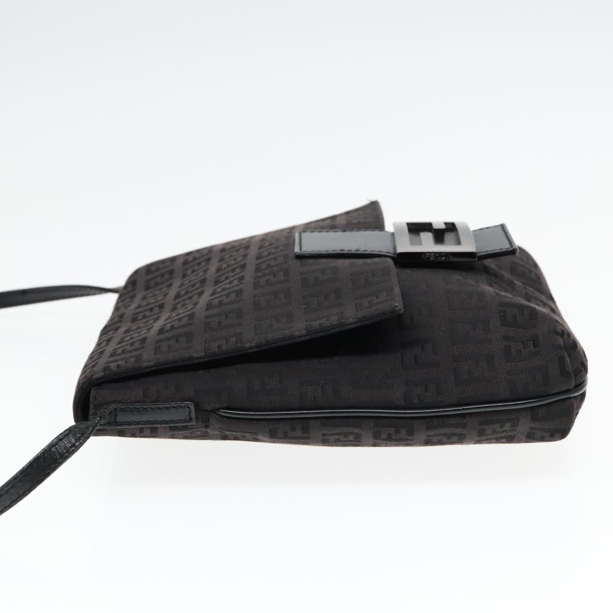 FENDI Zucchino Canvas Shoulder Bag Black 93358