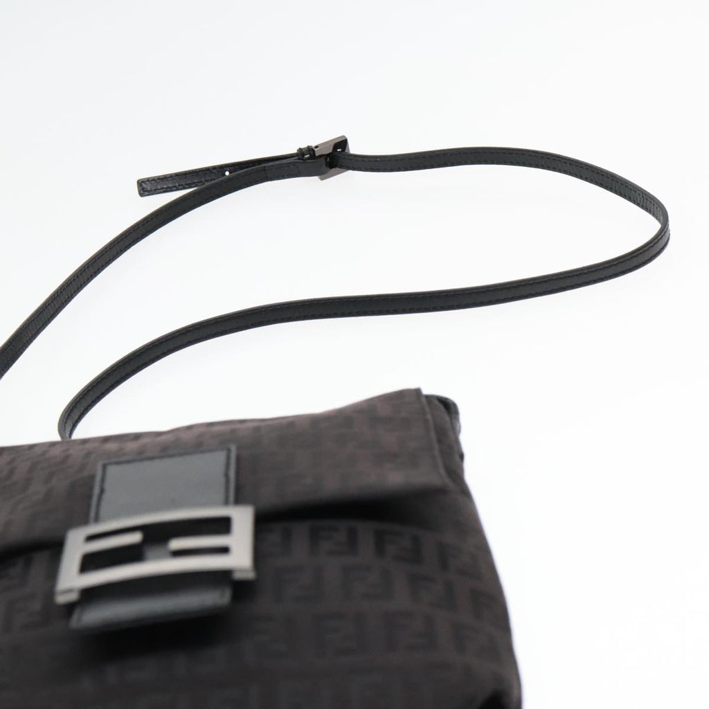 FENDI Zucchino Canvas Shoulder Bag Black 93358