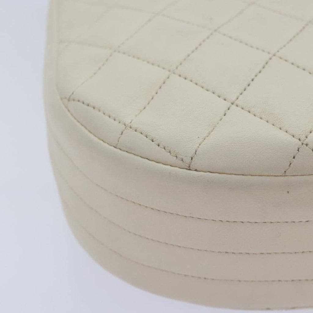 CHANEL Matelasse Big COCO Mark Chain Bag Lamb Skin White Gold CC 93377
