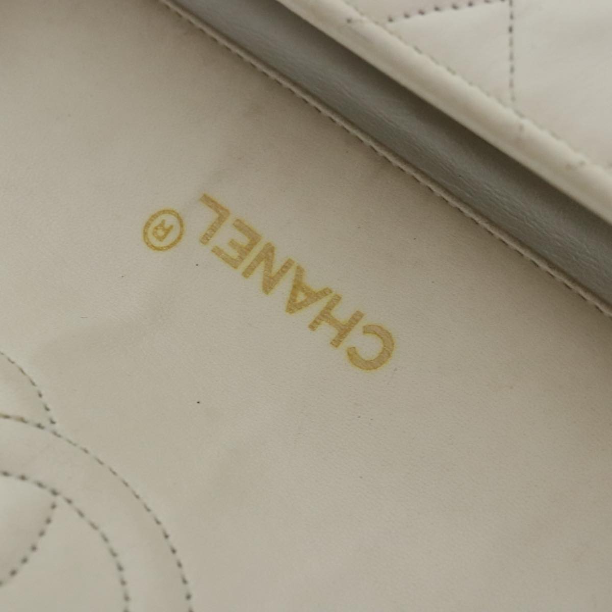 CHANEL Matelasse Big COCO Mark Chain Bag Lamb Skin White Gold CC 93377