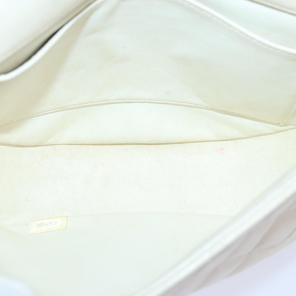 CHANEL Matelasse Big COCO Mark Chain Bag Lamb Skin White Gold CC 93377