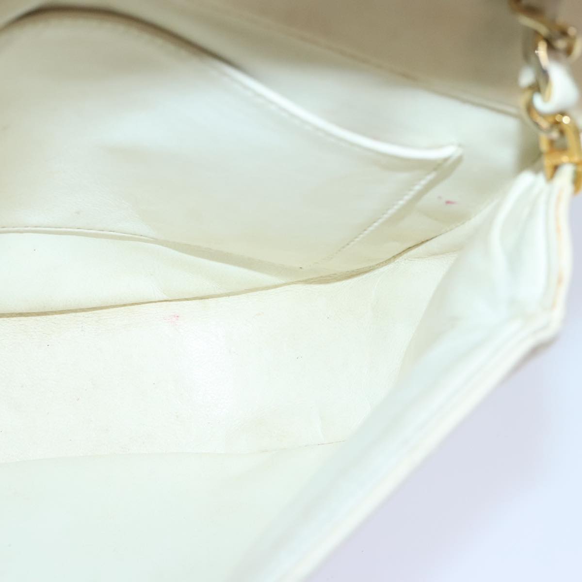 CHANEL Matelasse Big COCO Mark Chain Bag Lamb Skin White Gold CC 93377