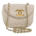CHANEL Matelasse Big COCO Mark Chain Bag Lamb Skin White Gold CC 93377