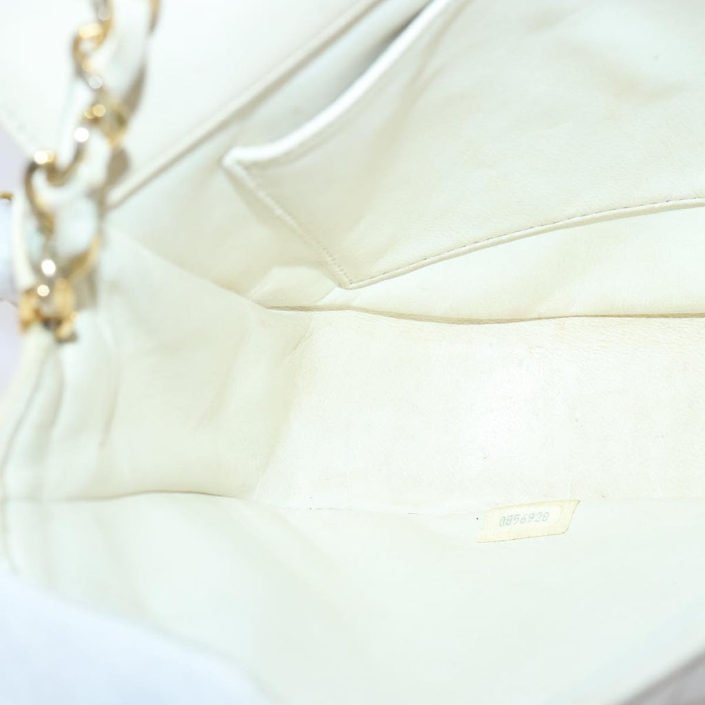 CHANEL Matelasse Big COCO Mark Chain Bag Lamb Skin White Gold CC 93377