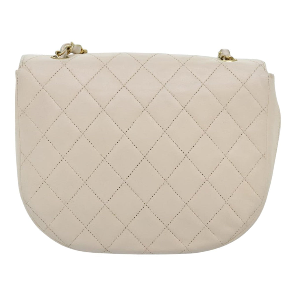 CHANEL Matelasse Big COCO Mark Chain Bag Lamb Skin White Gold CC 93377