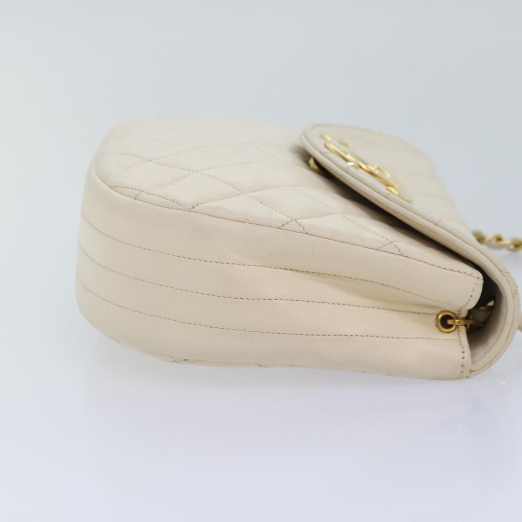 CHANEL Matelasse Big COCO Mark Chain Bag Lamb Skin White Gold CC 93377