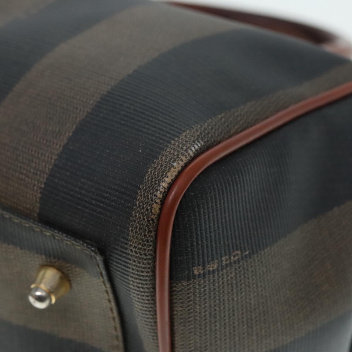FENDI Pecan Canvas Hand Bag Brown Black gold 93410