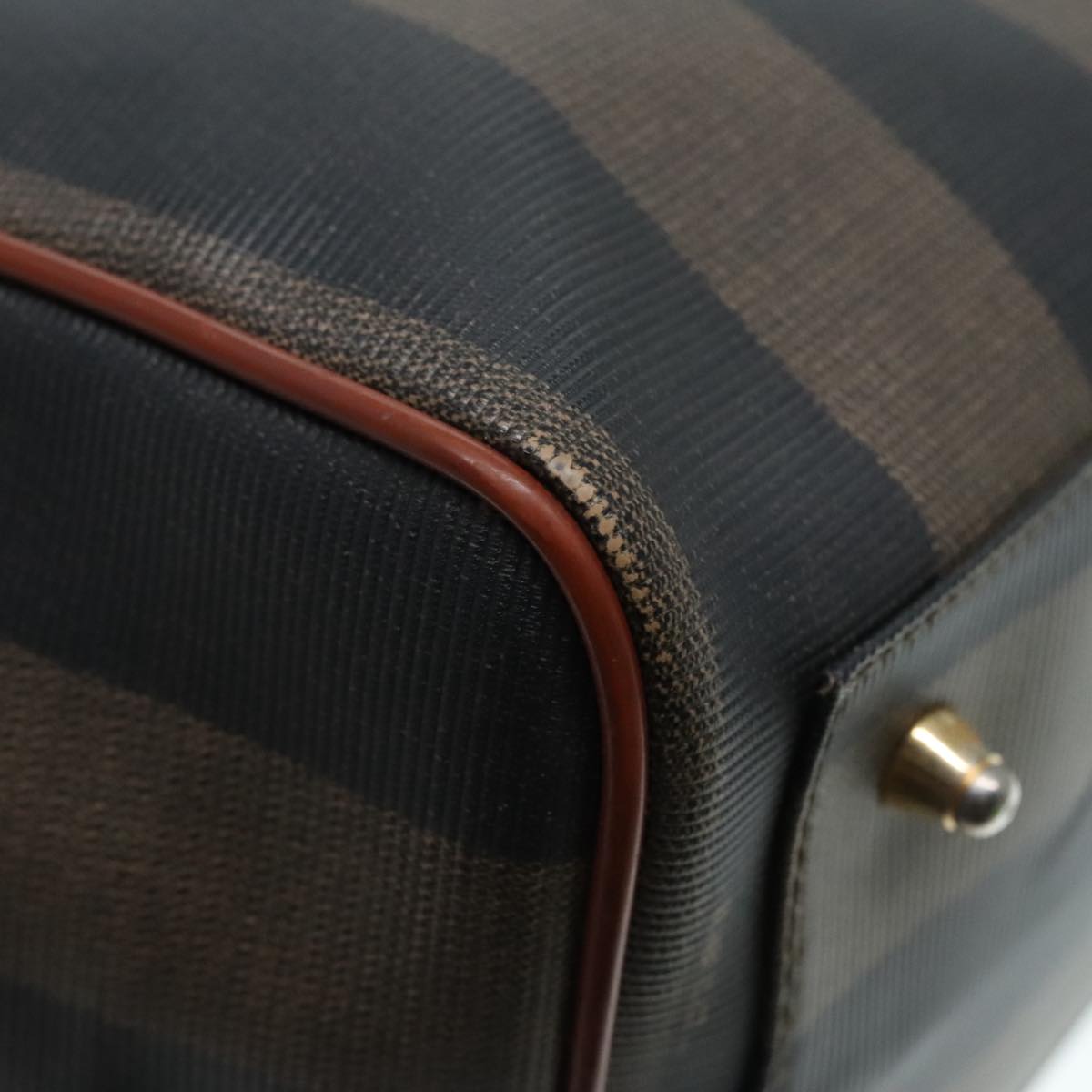 FENDI Pecan Canvas Hand Bag Brown Black gold 93410