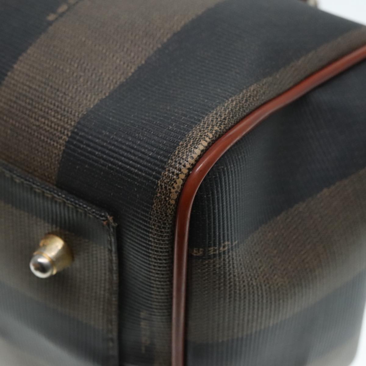 FENDI Pecan Canvas Hand Bag Brown Black gold 93410