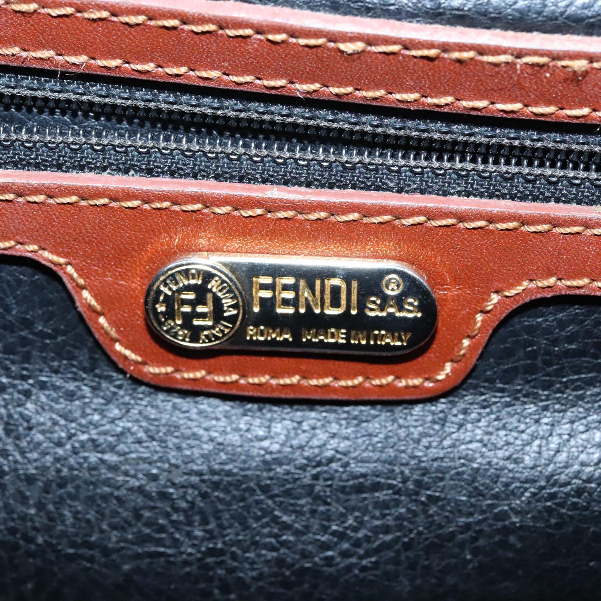 FENDI Pecan Canvas Hand Bag Brown Black gold 93410
