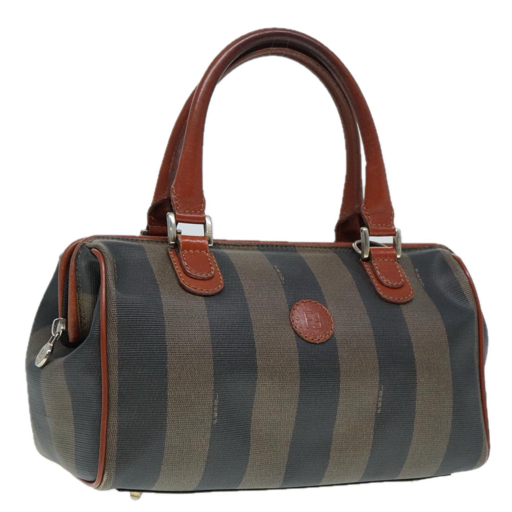 FENDI Pecan Canvas Hand Bag Brown Black gold 93410
