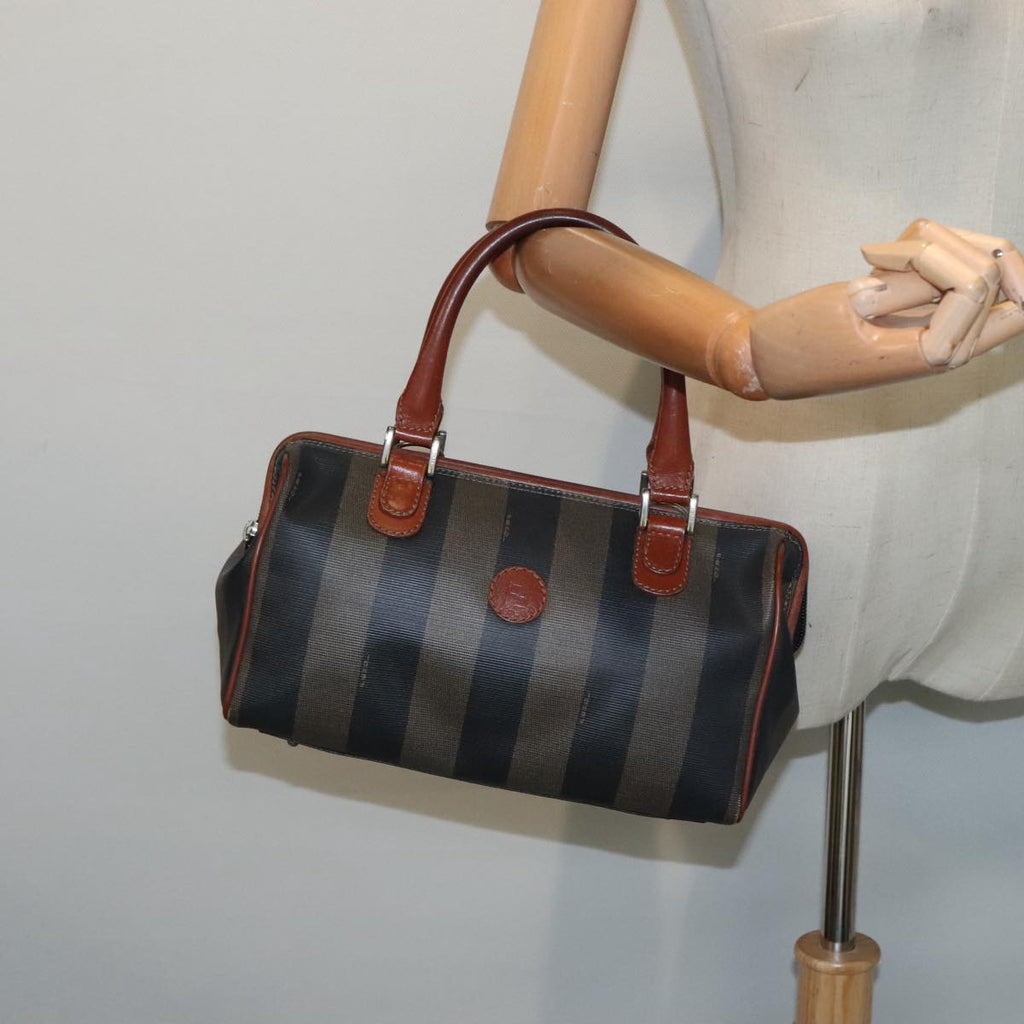 FENDI Pecan Canvas Hand Bag Brown Black gold 93410