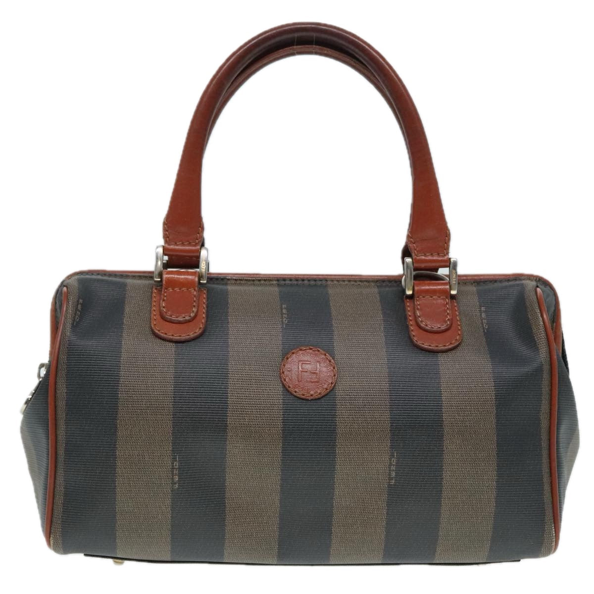FENDI Pecan Canvas Hand Bag Brown Black gold 93410