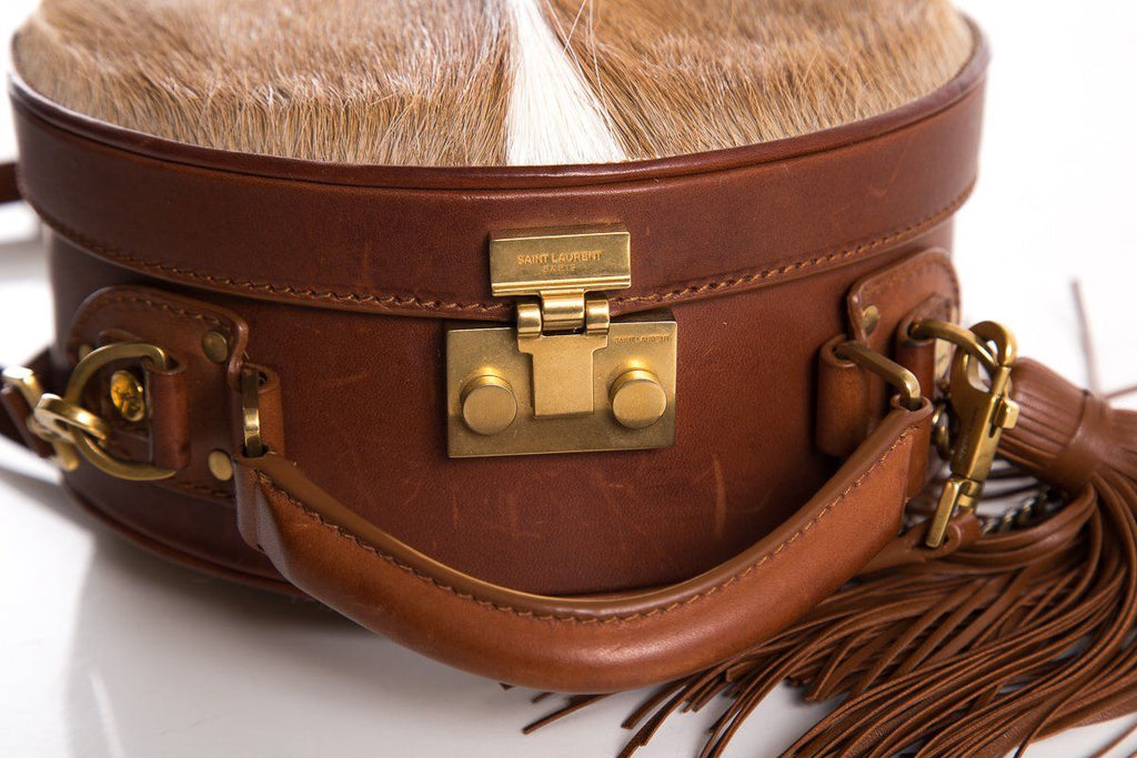 Yves Saint Laurent Brown Gazela Fur Small Hat Box Shoulder Bag