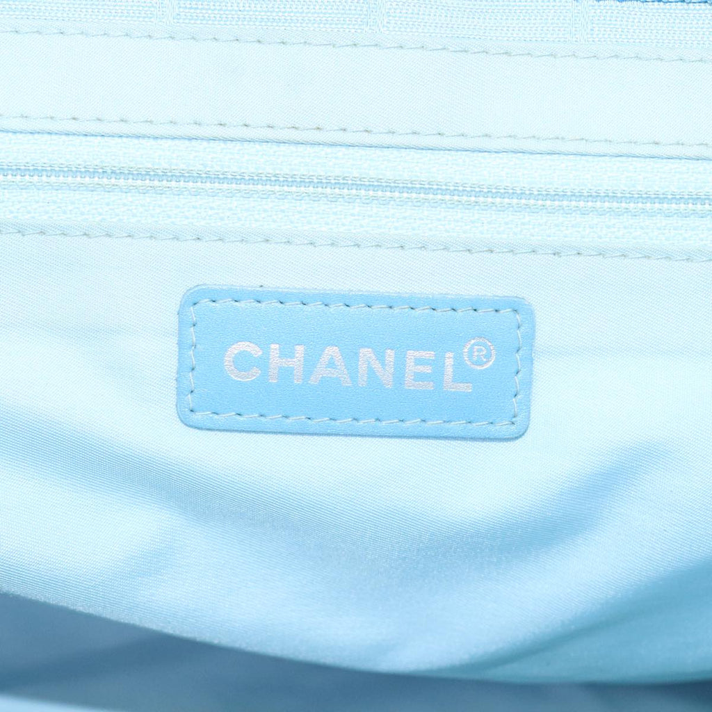 CHANEL New Travel Line Tote Bag Nylon Leather Baby Blue Silver CC 93431