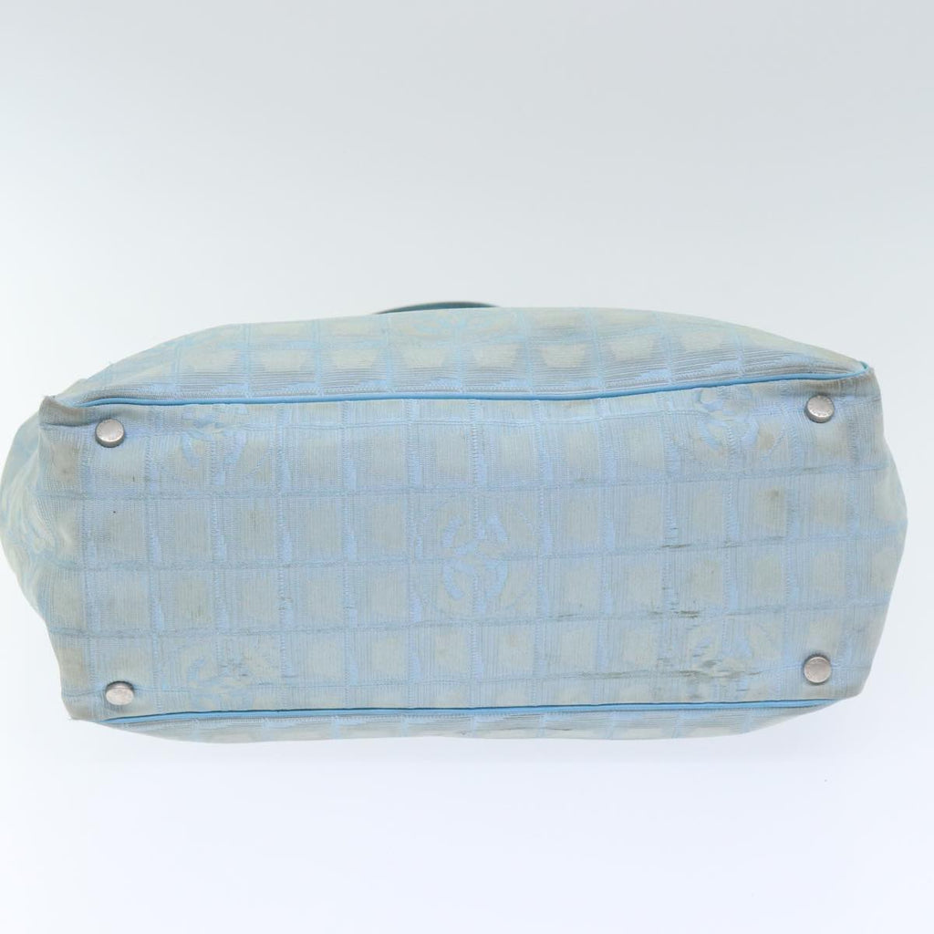 CHANEL New Travel Line Tote Bag Nylon Leather Baby Blue Silver CC 93431