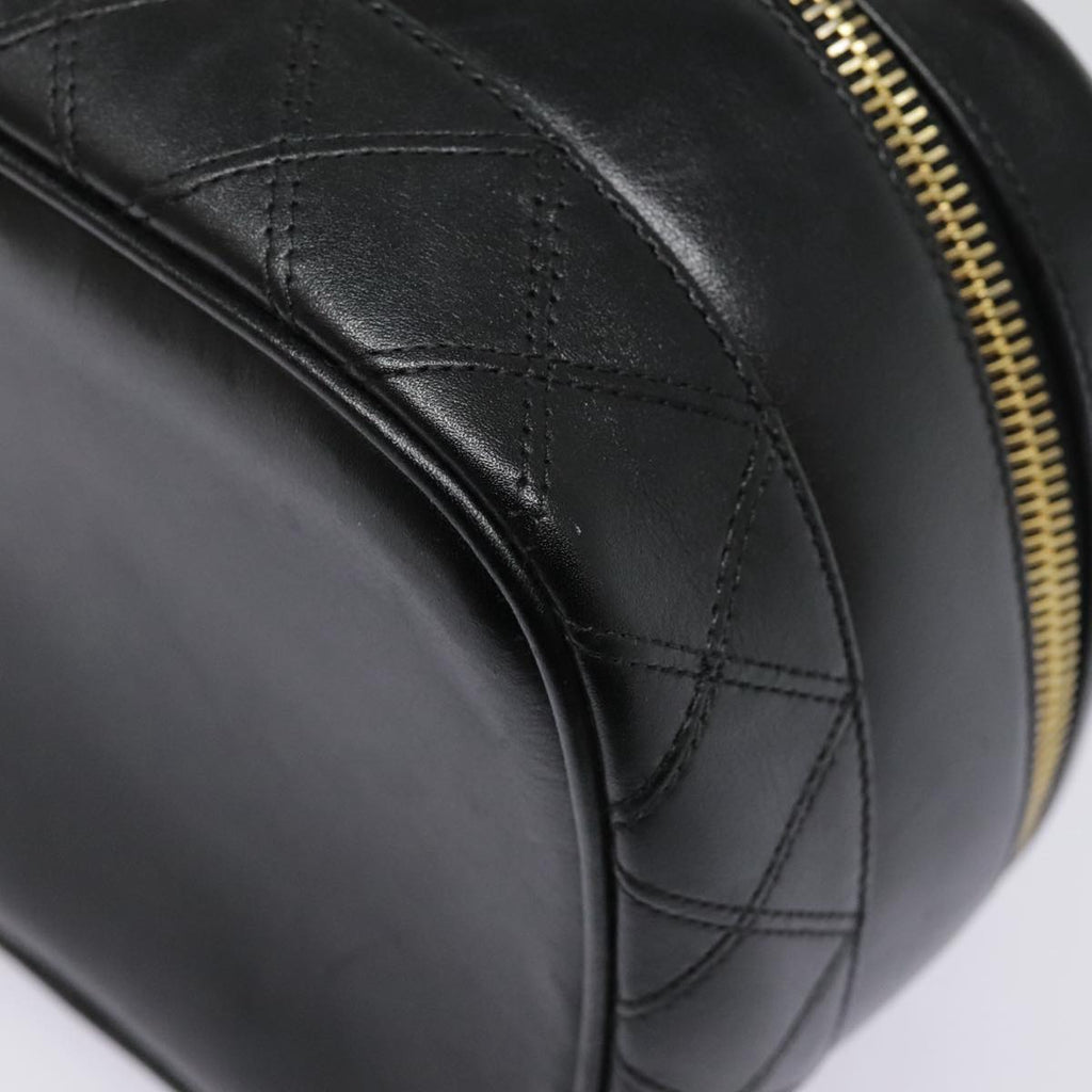CHANEL Vanity Bicolore Pouch Leather Black Gold CC 93452