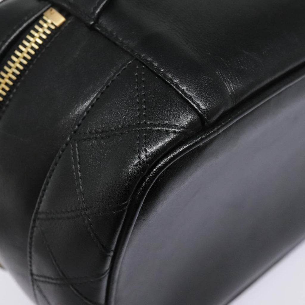 CHANEL Vanity Bicolore Pouch Leather Black Gold CC 93452