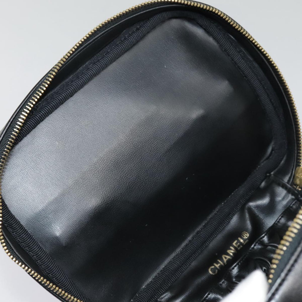 CHANEL Vanity Bicolore Pouch Leather Black Gold CC 93452