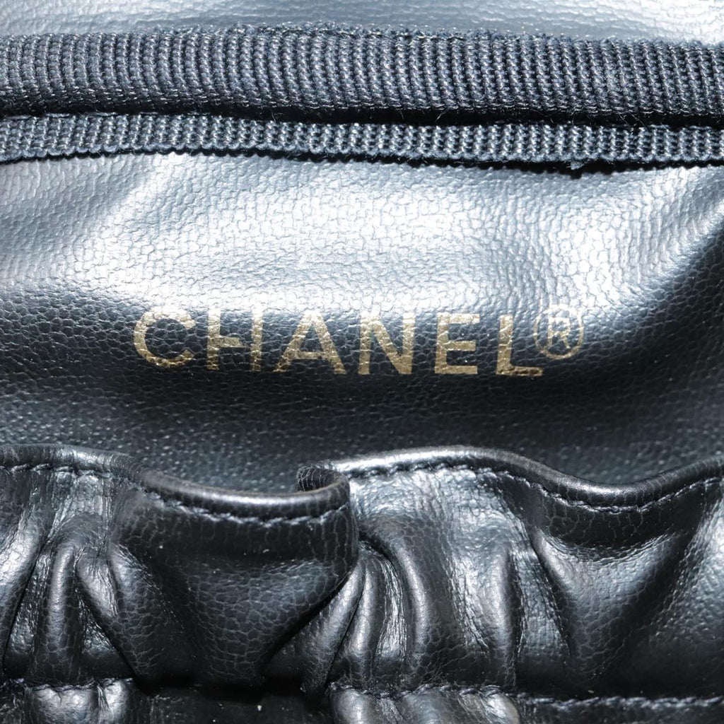 CHANEL Vanity Bicolore Pouch Leather Black Gold CC 93452