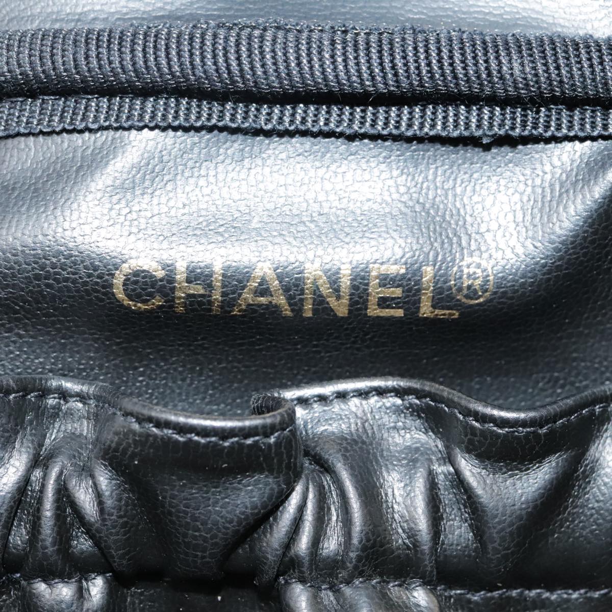 CHANEL Vanity Bicolore Pouch Leather Black Gold CC 93452