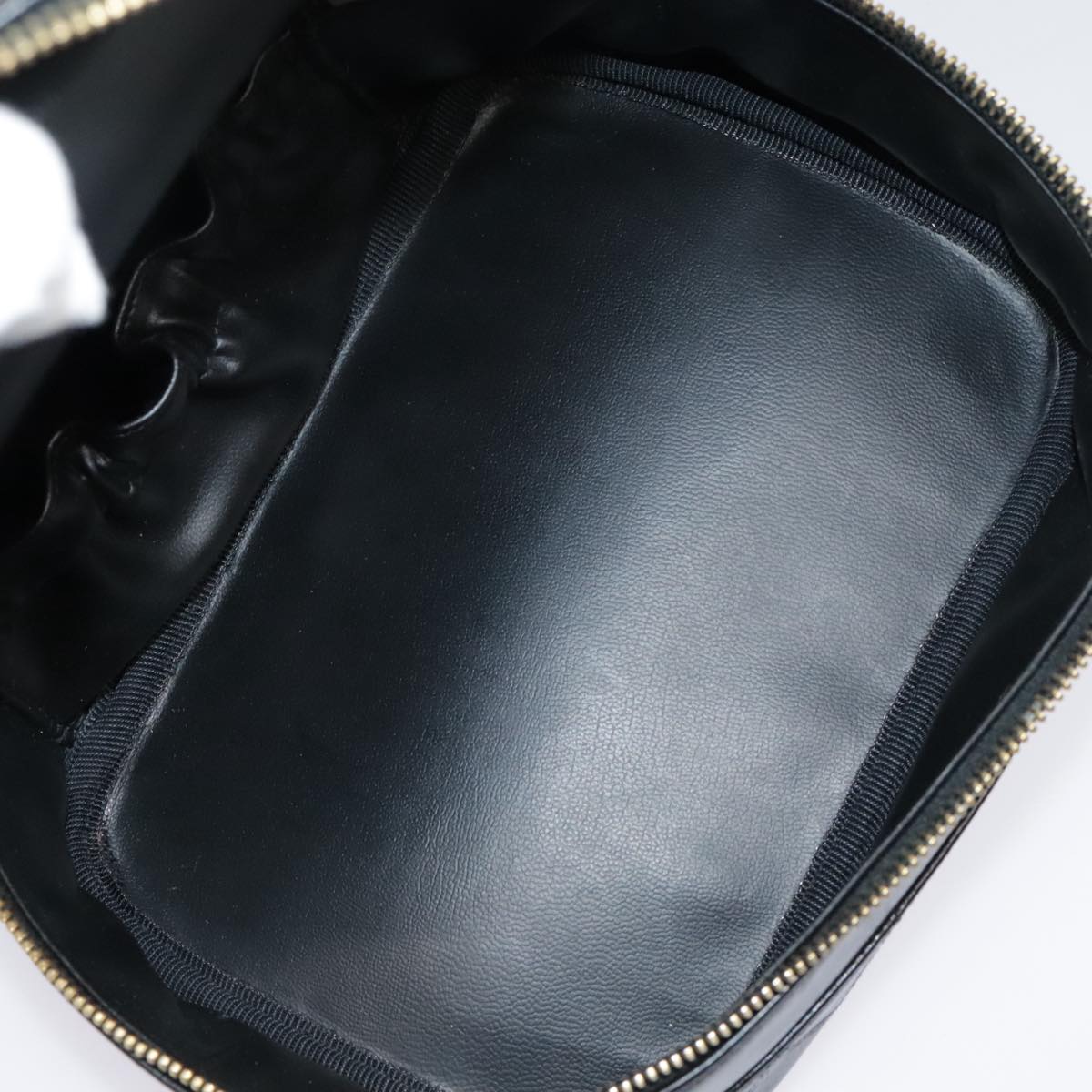 CHANEL Vanity Bicolore Pouch Leather Black Gold CC 93452